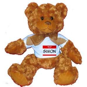  HELLO my name is SIMON Plush Teddy Bear with BLUE T Shirt 