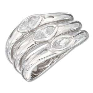  Sterling Silver Triple Wave Ring with Bezel Set Marquise 