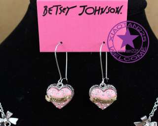 Betsey Johnson Crystal pink Heart Necklaces Earrings  