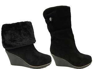 LADIES MID CALF FUR LINED WEDGE SHOES BOOTS WOMENS UK SIZES 3 8  