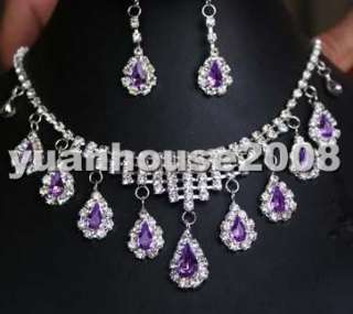 nobly 18K GP Purple crystal zircon necklace earring set  