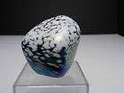 Art Glass Iridized Paperweight Geomorphic Shape Blue & White 2 1/4