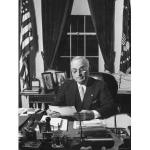  President Harry S. Truman Seated at His Desk in the White 