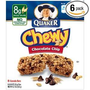 Quaker Chocolate Chip Chewy Granola Bars, 8 Bars per Pack (Pack of 6 