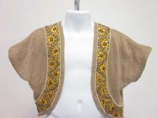 NWT BCBG GIRLS Tan Wool Jewel Detail Bolero Sz S  