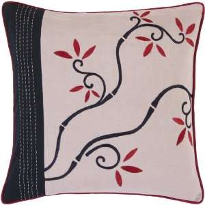 18 Modern Floral Bloom Black Ink and Red Decorative Throw Pillow 