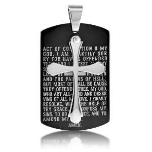  Black Prayer Dog Tag and Christian Cross, 24 Ball Chain 
