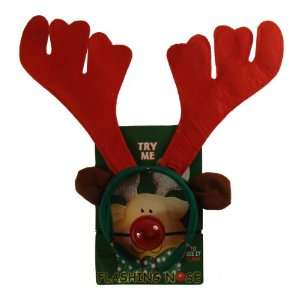   48 Reindeer Antlers Headband and Red Flashing Nose Costume Accessories