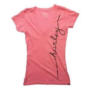 Hurley Jacked Up Perfect Ladies V Neck T Shirt Ladies Large Peony Pink