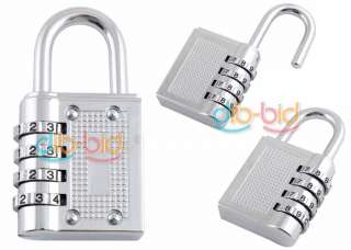 Silver 4 Dial Portable Padlock Luggage Combination Lock  