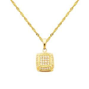  Charm Pendant (0.4 or 10mm Square) with Yellow Gold 1.2mm Singapore 