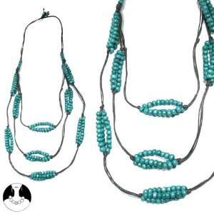 sg paris women necklace long neck. wood 3 rows 65/90cm turquoise blue 