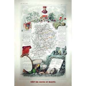   French Colour Antique Map C1845 Melun Coulommiers