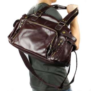 Large Mens PU Leather Gym Duffle Carry on Shoulder Bag Satchel  