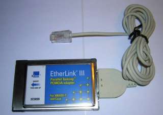 3Com EtherLink III PCMCIA Ethernet PC Card 3C589B+Cable  