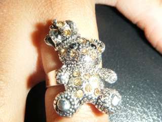 CRYSTAL DIAMONTE TEDDY BEAR & CROWN RING JUICY STYLE  