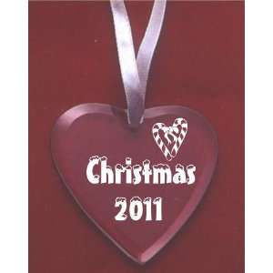   2011 Glass Heart Ornament With Candy Cane Heart 