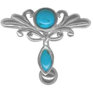 Belly Ring Southwestern Faux Turquoise Drop Reverse Belly Button Ring 