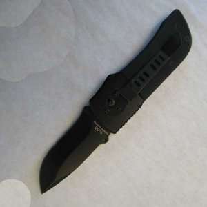  Ratchet Knife, Plain Drop Point Blade, Black Finish 