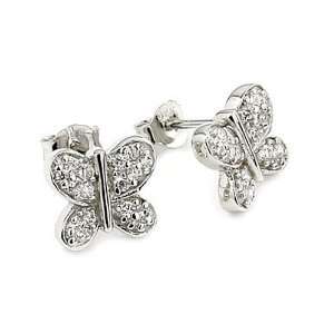  Fine Cz Butterfly Sterling Silver Earrings Jewelry