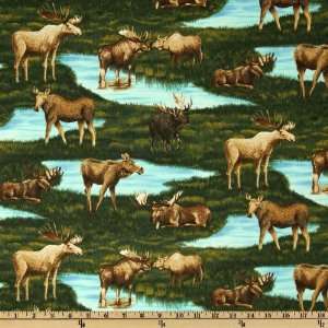  44 Wide The Last Frontier Moose Spring Green Fabric By 