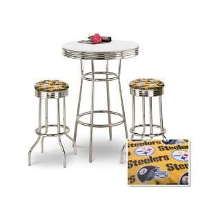  Chrome Bar Table & 2 Chrome Pittsburgh Steelers NFL Yellow 