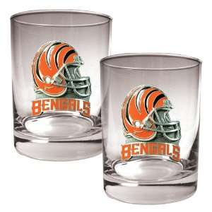   Cincinnati Bengals 2pc Rocks Glass Set   Helmet Logo Sports