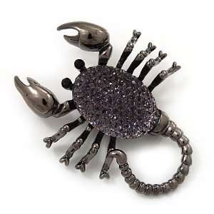  Diamante Scorpion Brooch In Gun Metal Finish   5.5cm 