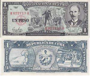 CUBA BANKNOTE 1 PESO PICK 90 1959 XF  