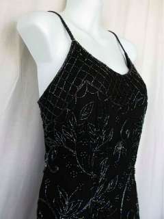 Silk Beaded Black Formal Full Length Gown Sean Collection Womens Size 