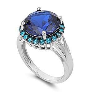  Sterling Silver Royal Engagement Ring with Blue Sapphire 