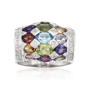   45ct t.w. Multi Gemstone Barrel Ring, Diamonds In Silver Jewelry