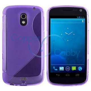 Purple TPU Gel S Shape Case+Privacy Protector for Samsung Galaxy Nexus 