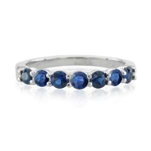Natural Sapphire Wedding Ring in 18k White Gold 7 Stone Ring, 1.05 