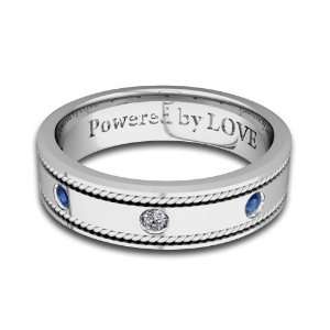 Engraved Mens Sapphire Diamond Wedding Band Cable Inlay Comfort Fit in 