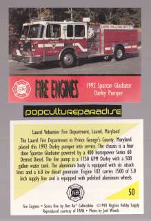 1992 SPARTAN GLADIATOR DARLEY PUMPER FIRE TRUCK ENGINE CARD Laurel 