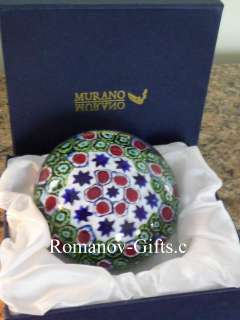 Murano DArte Millefiori Art Glass Paperweight Italy,Signed w/case red 
