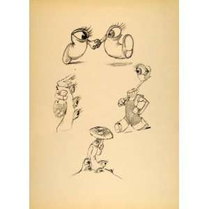  1948 Albert Hurter Disney Cartoon Eyeball Folk Print 