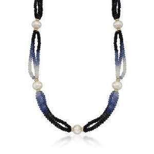  9 10mm Cultured Pearl and Sapphire Bead Necklace With 14kt 