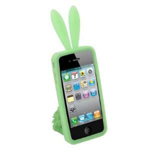 For iPhone 4 Green Rabbit Design Silicone Skin Case With 