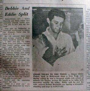 1958 newspapers EDDIE FISHER divorces DEBBY REYNOLDS  