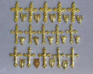 Lot 30 Crucifixes Centers Rosary Italy Italian Parts Supplies ~ GOLD 