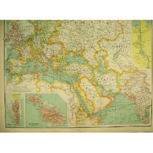 1898 Colour Map India Russia Europe Sea Routes Maltese  