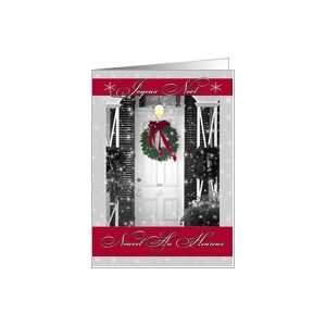  French Language Christmas Card Joyeux Noël Wreath on the Door 