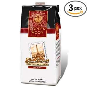 Copper Moon French Roast Coffee, Whole Bean, 12 Ounce Bags (Pack of 3 