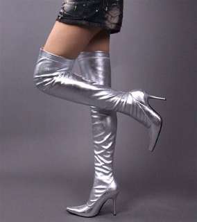 Silver Overknee High heel Lady Boots US Size11 b302  
