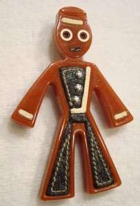 RARE Vintage 1990’s PRADA Bakelite & Leather Rust Red Sailor Brooch 