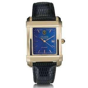  US Naval Academy Mens Swiss Watch   Gold Quad Blue Dial 
