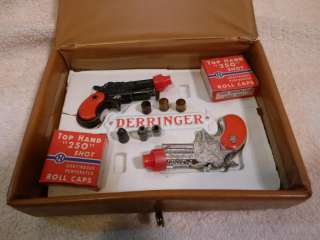   pistol dueling derringer bullets caps set original box 1950 s the gun