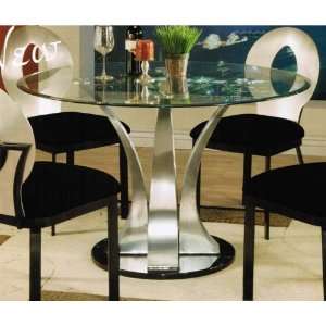  Dining Table with Glass Top and Metal Stand in Chrome 
